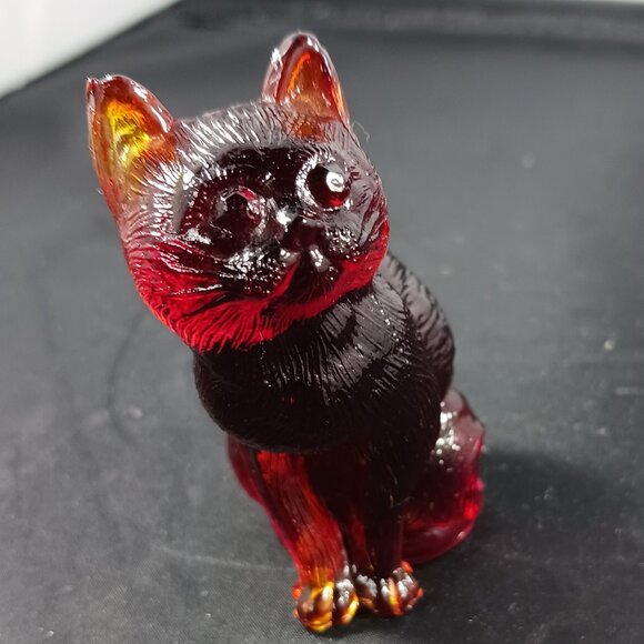 Vintage Mosser Glass Sitting Kittie Cat Figurine Amber Mini - Picture 10 of 10